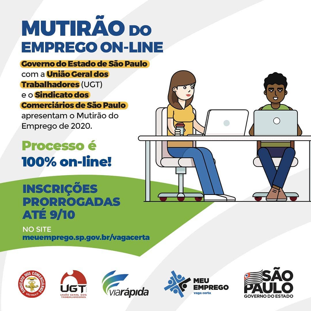 Governo de SP e UGT realizam 1º mutirão virtual de emprego com mais de 10 mil vagas